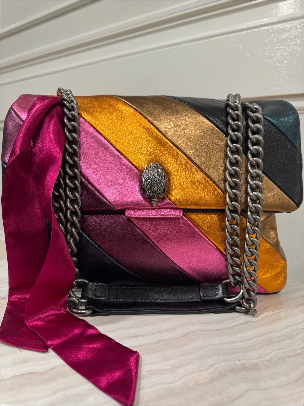 Kurt Geiger Bag Large Kensington Leather Metallic Multicolor Shoulder Bag NWT - Picture 4 of 17